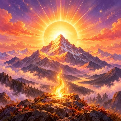 Radiant sunrise above a mountain peak