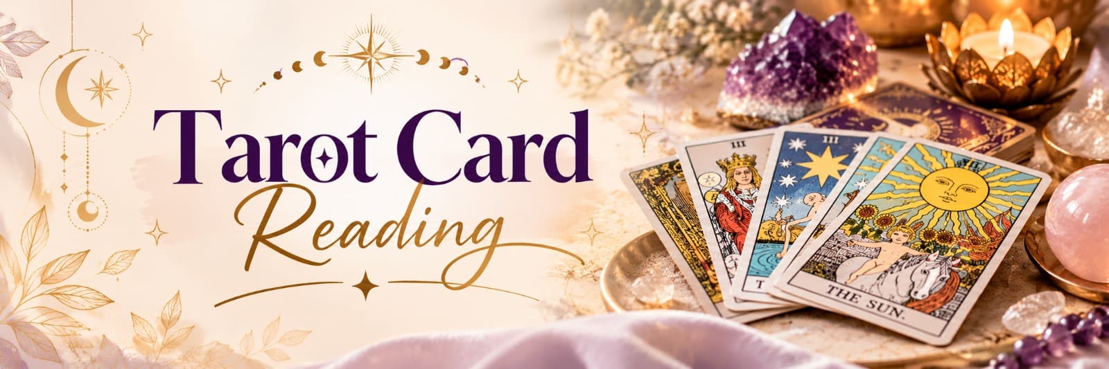 Tarot card reading banner featuring a tarot spread